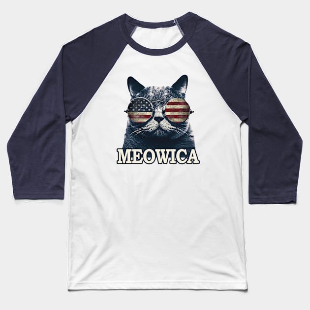 4th of July  Meowica Merica  USA Baseball T-Shirt by HOGOs